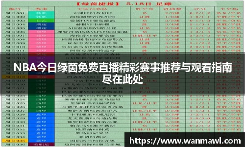 NBA今日绿茵免费直播精彩赛事推荐与观看指南尽在此处